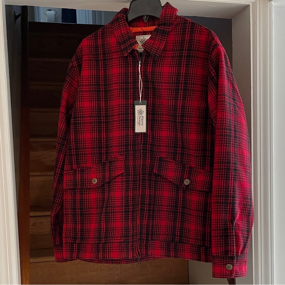 Alpine Design Red and Black Plaid Men's Jacket large new